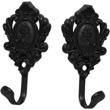 2 Vintage-Kleiderhaken zur Wandmontage aus schwarzer Zinklegierung mit elegantem Design und geeignet für mehrere Gegenstände
