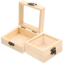 2 kleine Erinnerungsboxen aus Kiefernholz mit Glasdeckel, 9 x 9 x 4,5 cm