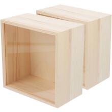 2 leere Holzkisten mit Acryl-Schiebedeckel, elegante beige Holzbox, widerstandsfähig