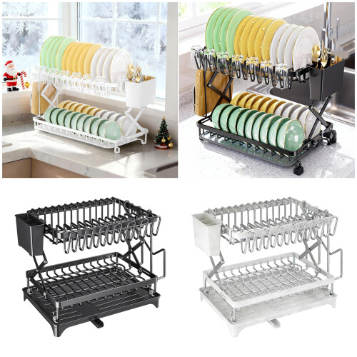 Double Layer Dish Drying Rack For Kitchen-Milky white 2