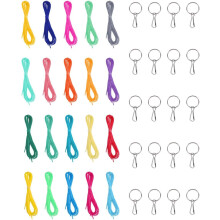 Geflochtene PVC-Kunststoffschnur, 2,5 mm, DIY-Armbandschnur mit 60 Schlüsselanhängerringen in verschiedenen Farben für Bastelarbeiten