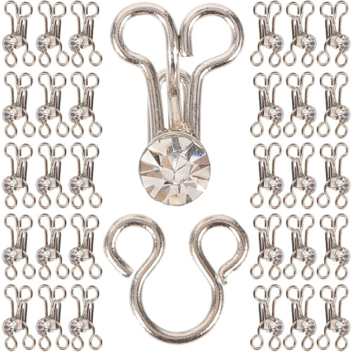 20pcs Metal Eye Sewing Closures Hooks with Diamond Accent