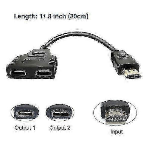 HDMI Splitter 1 in 2 Out Adapter Cable for HDMI Signal Split Duplication 2
