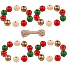 Xmas Wood Beads DIY Crafts Supplies Loose Beads for Jewelry Charms Spacer Material Hemp Rope