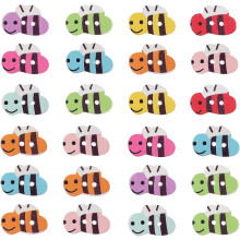200 boutons en bois en forme d'abeille, 20 x 13 mm, base blanche, peints, motif dessin animé