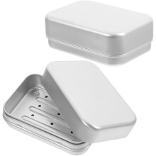 Große rechteckige Seifenschale aus Aluminium mit Deckel und selbstentleerender Metallbox