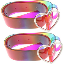 2er-Pack Regenbogen-PVC-Kleidergürtel mit Liebesschnalle, Damen-Taillengürtel für Kleider und Jeans