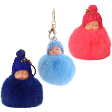 3-teiliges Set aus flauschigen Schlafpuppen-Schlüsselanhängern, Taschenanhängern mit Kugeln, weichem Plüsch-Handtaschenanhänger für Damen