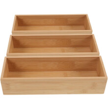 3-teiliges Set aus Holztabletts, Utensilienorganizer, große Bambus-Aufbewahrungsbox