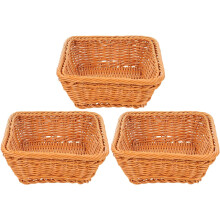 3-teiliges Set Brotkörbe aus gewebtem Kunststoff, quadratisch, braun, multifunktional