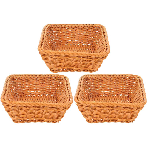 3pcs plástico tecido cestas de pão forma quadrada e cor marrom, multifuncional