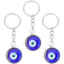 3er-Set Schlüsselanhänger mit blauem Auge aus Metall, Motiv: Böser Blick, Schlüsselringe und Taschenanhänger aus Metall