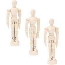3-teiliges Set aus 4,5 Zoll großen, beweglichen Holzmannequins für Künstler, flexibles Zeichenmodell aus Holz