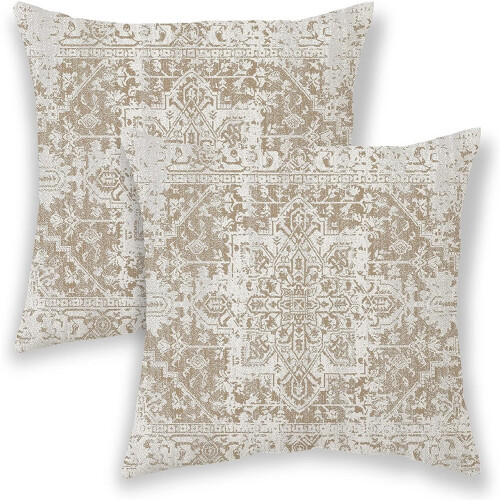 Μαξιλαροθήκες Boho Καφέ Μπεζ 18x18 Ίντσες 2 τεμάχια Λινό