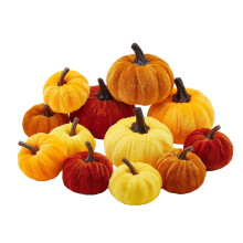 Samtkürbisse Herbstdeko-Set, 12er-Set, Gelb, Orange, Türkis
