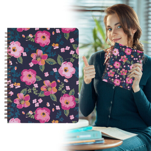 Caderno floral 8x6 polegadas com linhas e bolsos. 1