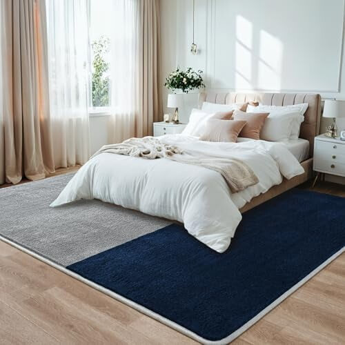 Memory Foam Rug Grey Navy Blue 5x7 ft 1