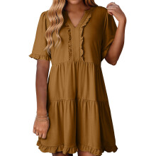 Womens Summer Dresses 2025 V Neck Short Sleeve Casual-maroon M