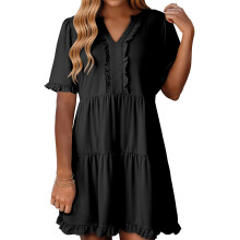 Womens Summer Dresses 2025 V Neck Short Sleeve Casual-Black XXL