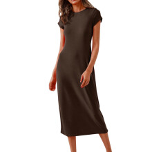 Women's Short Sleeve T-Shirt Dress Crew Neck Basic-dark brown M