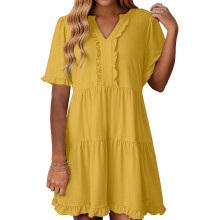 Womens Summer Dresses 2025 V Neck Short Sleeve Casual-Yellow S