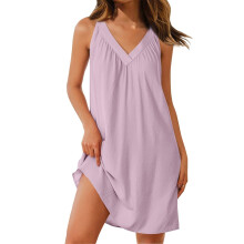Women's sleeveless lightweight cross-back pleated V-neck-Pink L