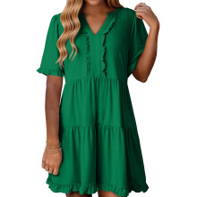 Womens Summer Dresses 2025 V Neck Short Sleeve Casual-Green XXL