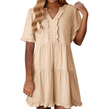 Womens Summer Dresses 2025 V Neck Short Sleeve Casual-apricot S