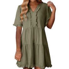 Womens Summer Dresses 2025 V Neck Short Sleeve-grass green XL