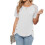 Women's openwork lace sleeve top, elegant loose round-White L 1