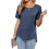 Women's openwork lace sleeve top, elegant loose round-Blue L 1