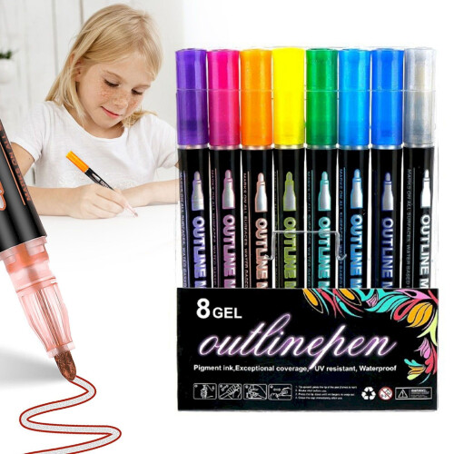 Dubbele contourpennen, 8-kleurenset, 2 ml 1
