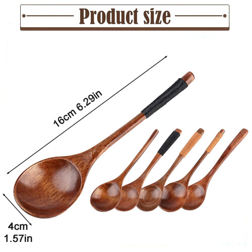 Cuchara sopera de madera de 16 cm, madera natural. 2