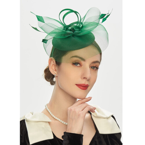 Damen-Teeparty-Fascinatorhut mit Schleier und Federn 1