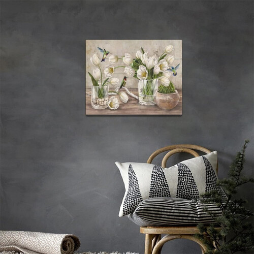 Quadro em tela com tulipa e beija-flor, 40 cm (16 polegadas) 1