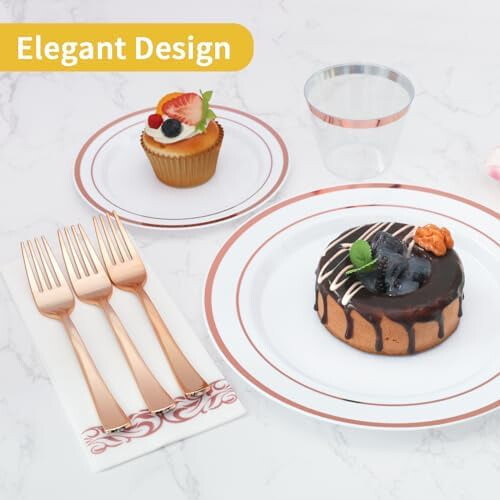 Furculițe din plastic auriu-roz, rezistente, 19 cm, pachet de 50 1