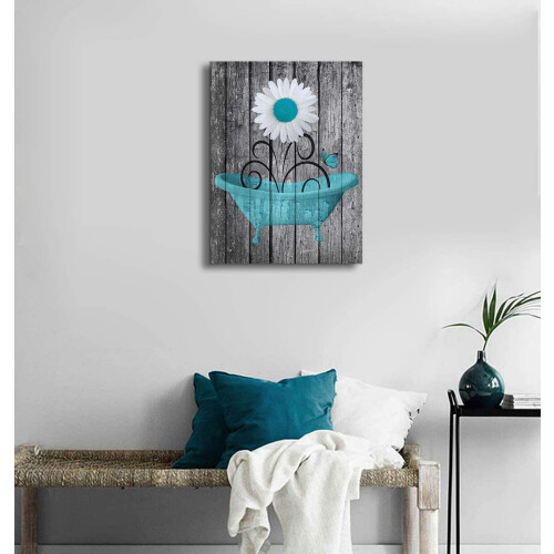 Quadro decorativo de parede com margaridas para banheiro, 30 cm (12 polegadas) 2