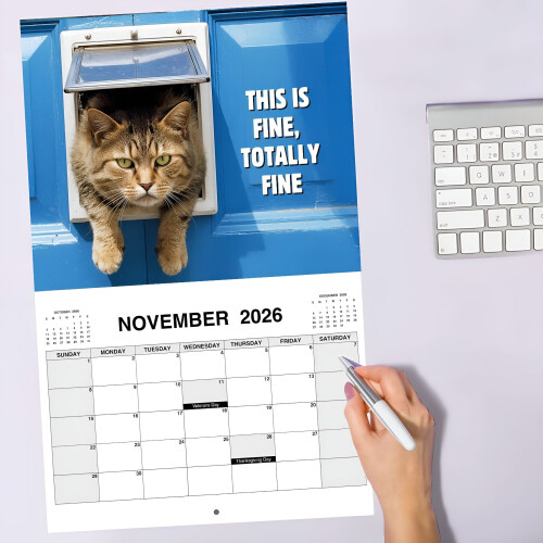 Ημερολόγιο τοίχου Grumpy Cats2026 - Αστείες φωτογραφίες, 11x17 ίντσες 2