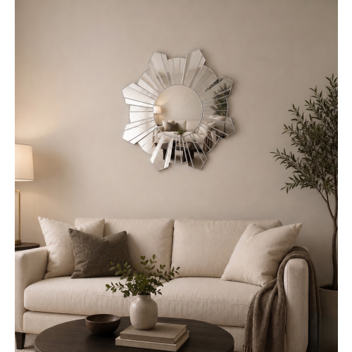 Round Sunburst Wall Mirror Silver 65cm