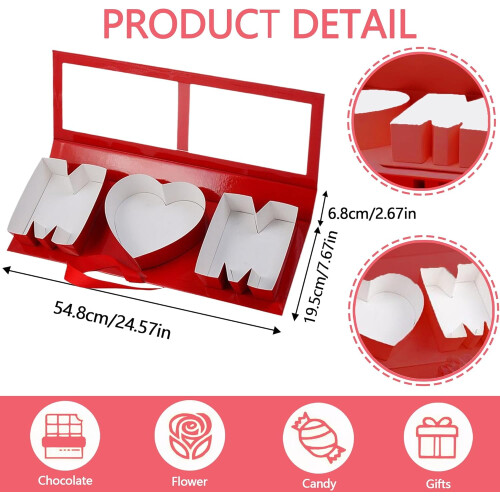 Geschenkbox „MOM“ in Buchstabenform – Rosa oder Rot, 54,8 x 19,5 x 6,8 cm 1