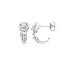 Jewelco London Ladies Rhodium Plated Sterling Silver CZ Halo Solitaire Engagement Ring Style Drop Earrings - EAG1126