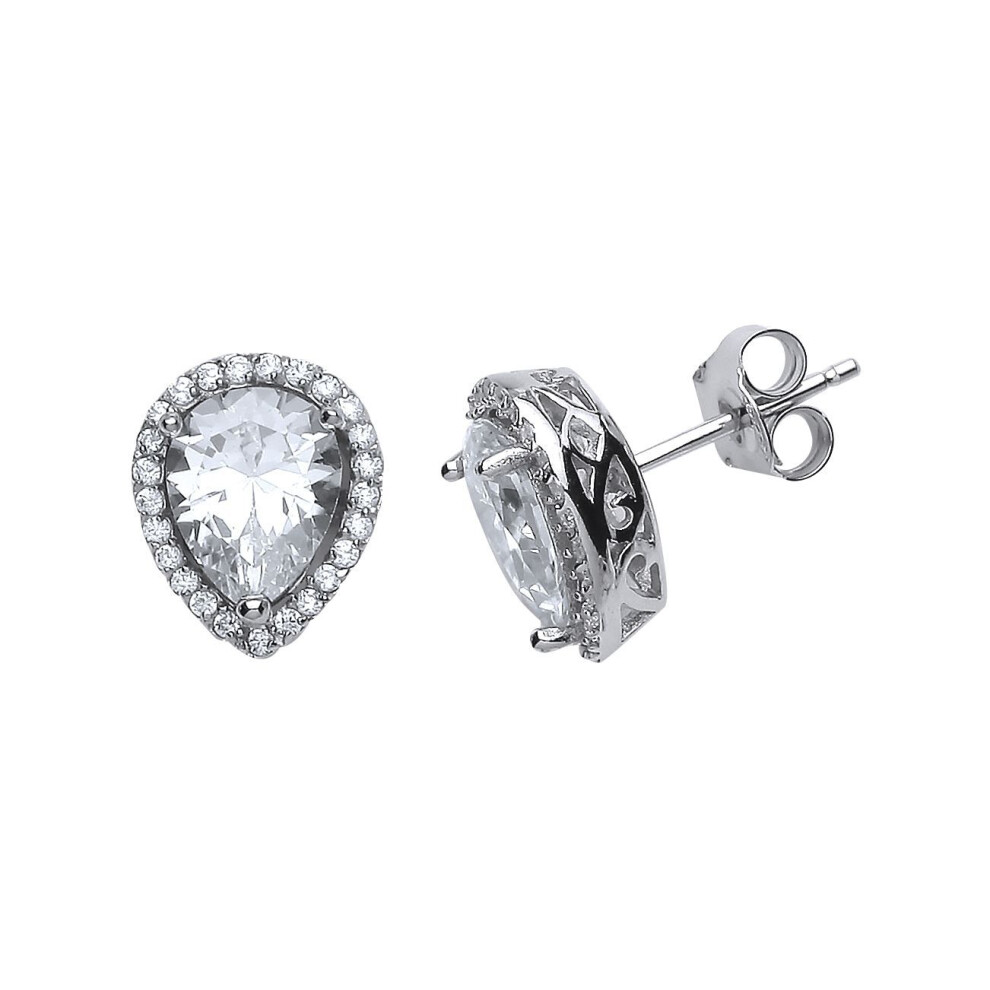 Jewelco London Ladies Sterling Pear Cubic Zirconia Tears Of Joy Stud Earrings - Gve222wht Silver