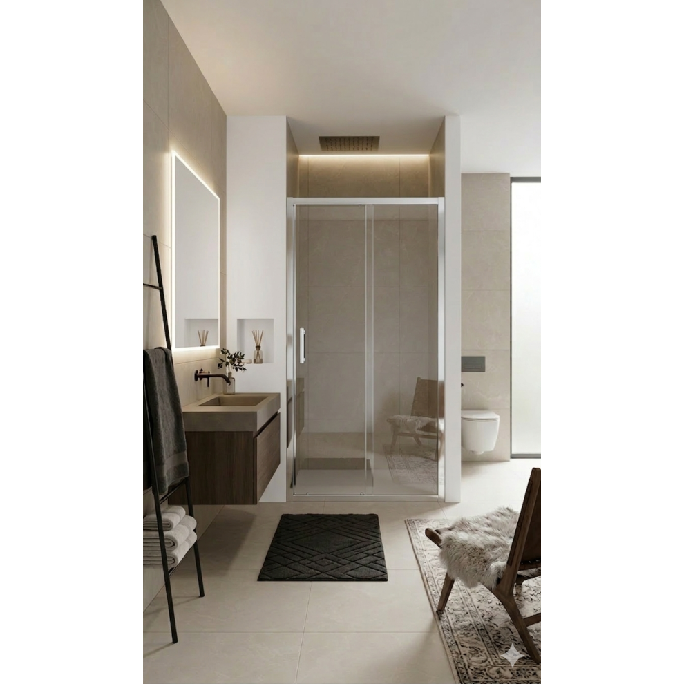 (1400Mm) Clear Glass Sliding Shower Door With Chrome Frame Â 6Mm EasyâClean Safety Glass 5056866921732