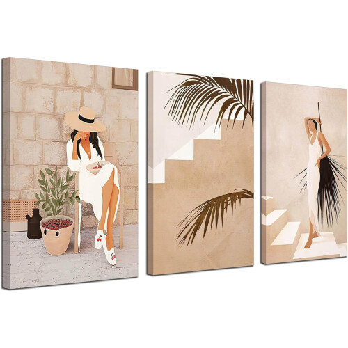 Beige Boho-Leinwandbilder, 3er-Set, 30 x 40 cm