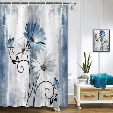 Duschvorhang aus Polyester mit floralem Schmetterlingsmuster, 70 x 70 cm