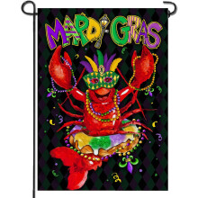 Flaga ogrodowa Mardi Gras z rakiem, dwustronna, juta, 12x18 cali