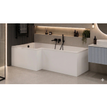 (White) L‑Shaped Bath Front Panel 1700mm Modern Gloss White, Grey or Silver