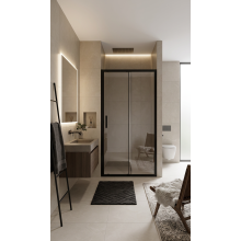 (1100mm) Clear Glass Sliding Shower Door with Black Frame – 6mm Easy‑Clean Safety Glass
