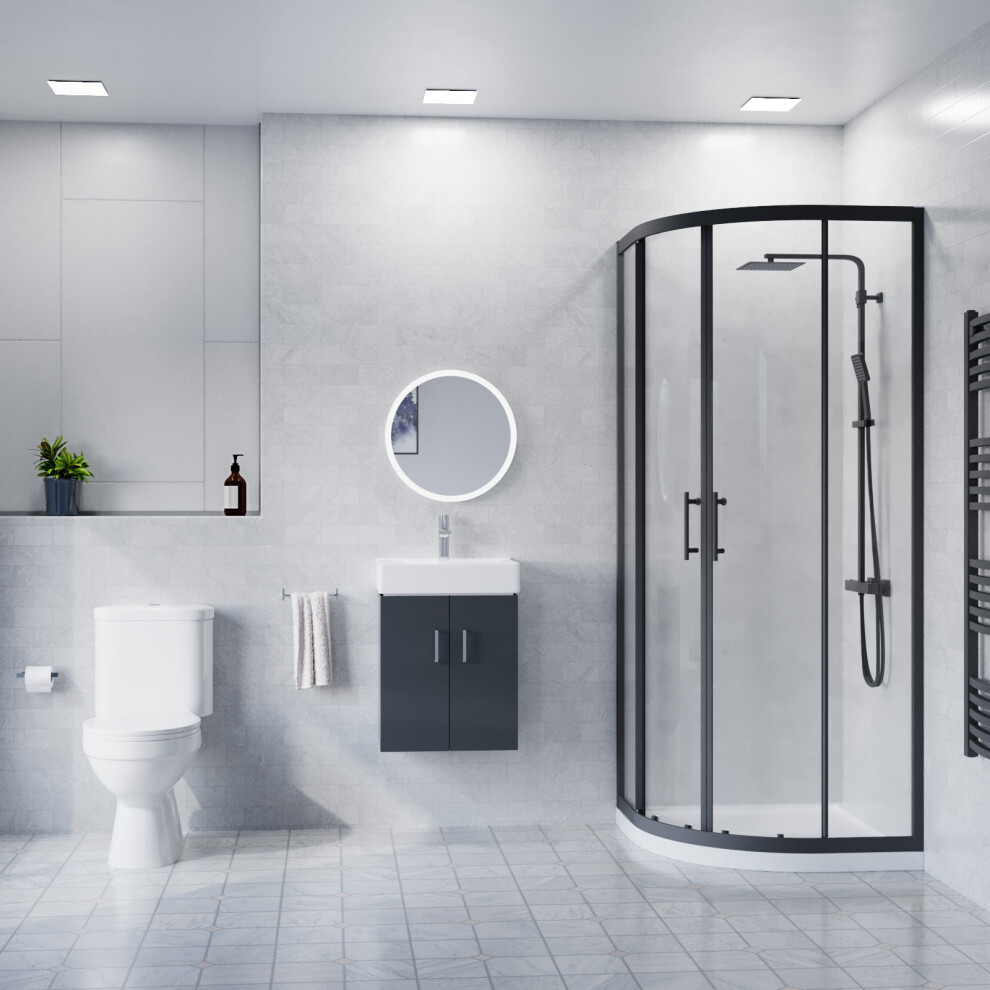 Nes Home 450Mm Wall Hung Cabinet With Toilet, Quadrant Enclosure 800 Mm X 1850 Mm With Tray