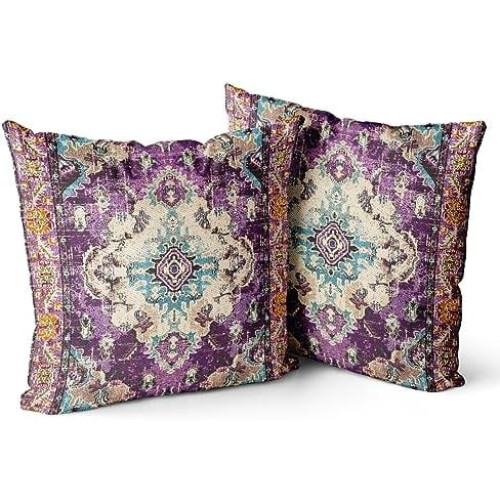 Fodere per cuscini Boho in cotone, set da 2 pezzi, 24x24 pollici, viola